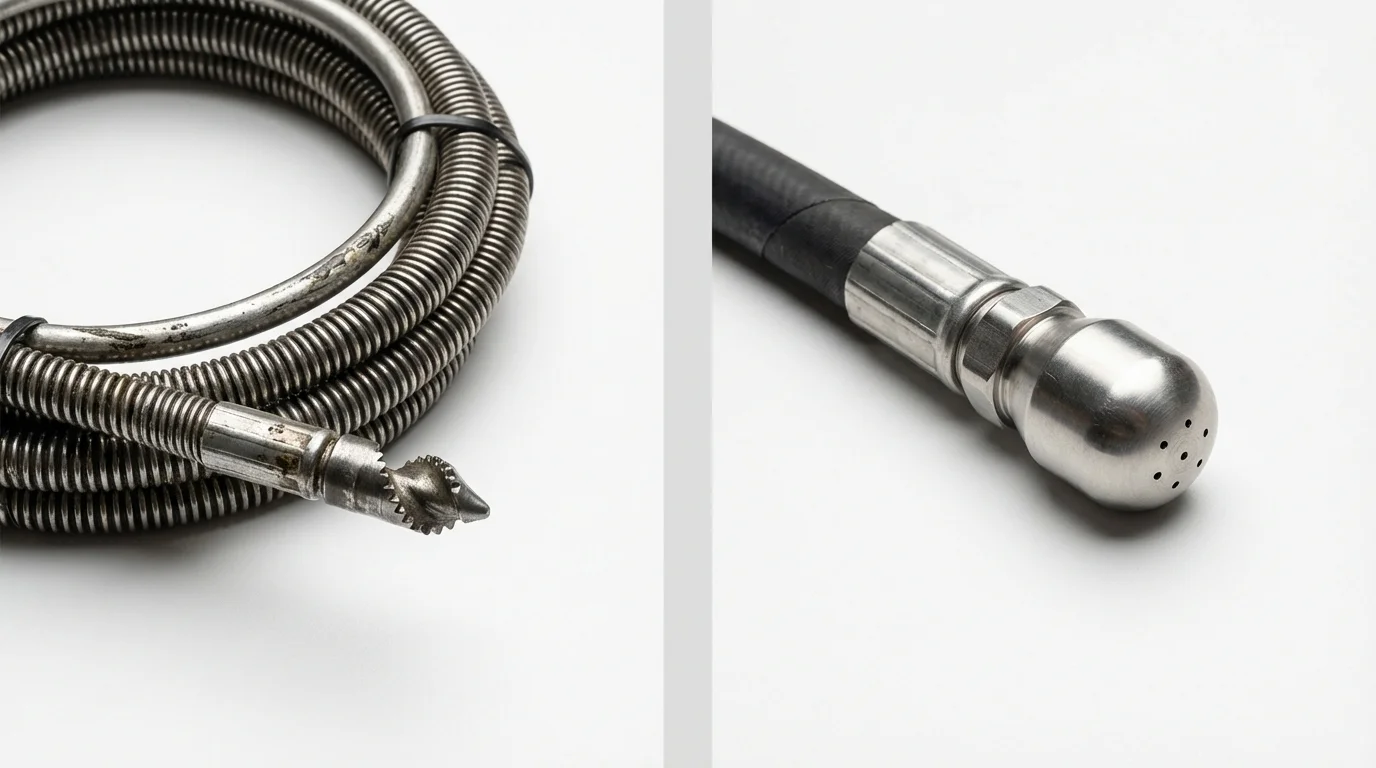 Drain snake cable and hydro jetting nozzle used for drain cleaning in Dulce, NM